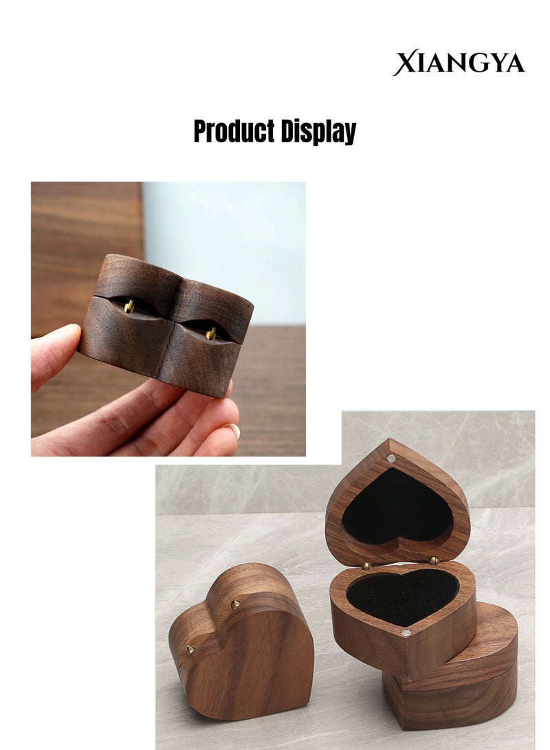 XIANGYA Wooden Ring Box for Couple Rings – Heart Shape Walnut Wood Ring Holder with Black Velvet Interior for Proposal, Engagement & Wedding - Image 3